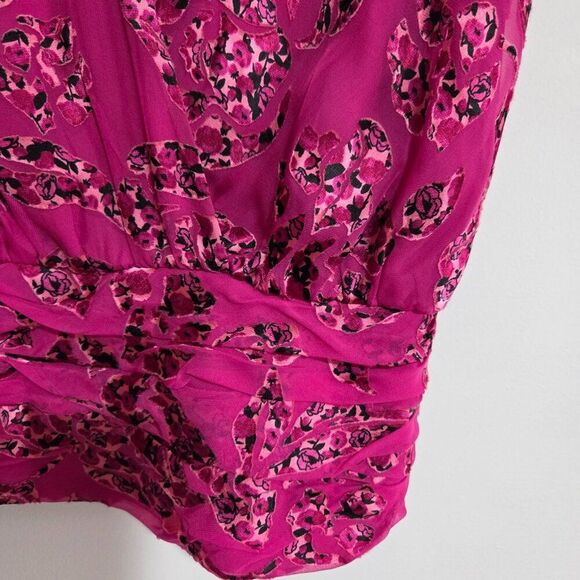 EUC WHITE HOUSE BLACK MARKET PINK FLORAL SURPLICE PLEATED SLEEVELESS TOP S - Picture 8 of 16